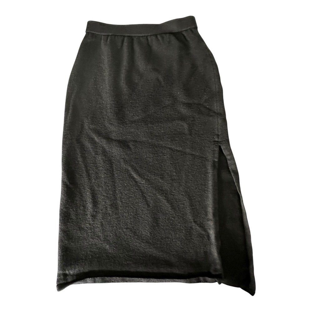 St. John Basics Santana Knit Black Side Slit‎ Midi Wool Blend Skirt Woman's 6
